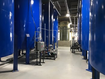 Looking down aisle of Blue Tanks